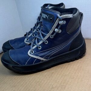 Puma Men's Leather Navy, Black High-Top Sneakers Work Boots sz 6.5